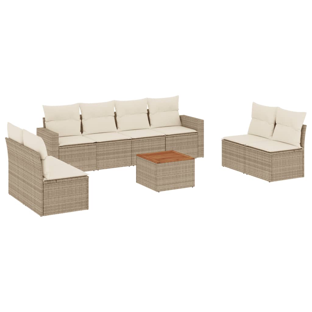 Set De Sofás De Jardín 9 Pzas Con Cojines Ratán Sintético Beige / Vetonek_1