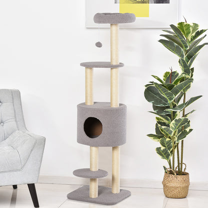 Pawhut Árbol Para Gatos Altura 148 Cm Con Postes De Sisal Y 3 Plataformas Gris_1