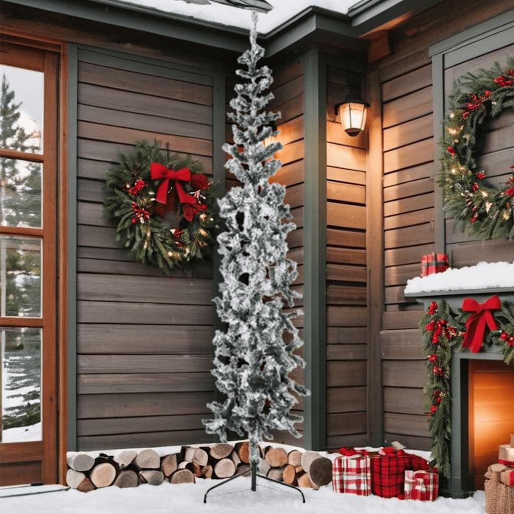 Vidaxl Mitad Árbol Navidad Artificial Delgado Con Nieve 210 Cm_1