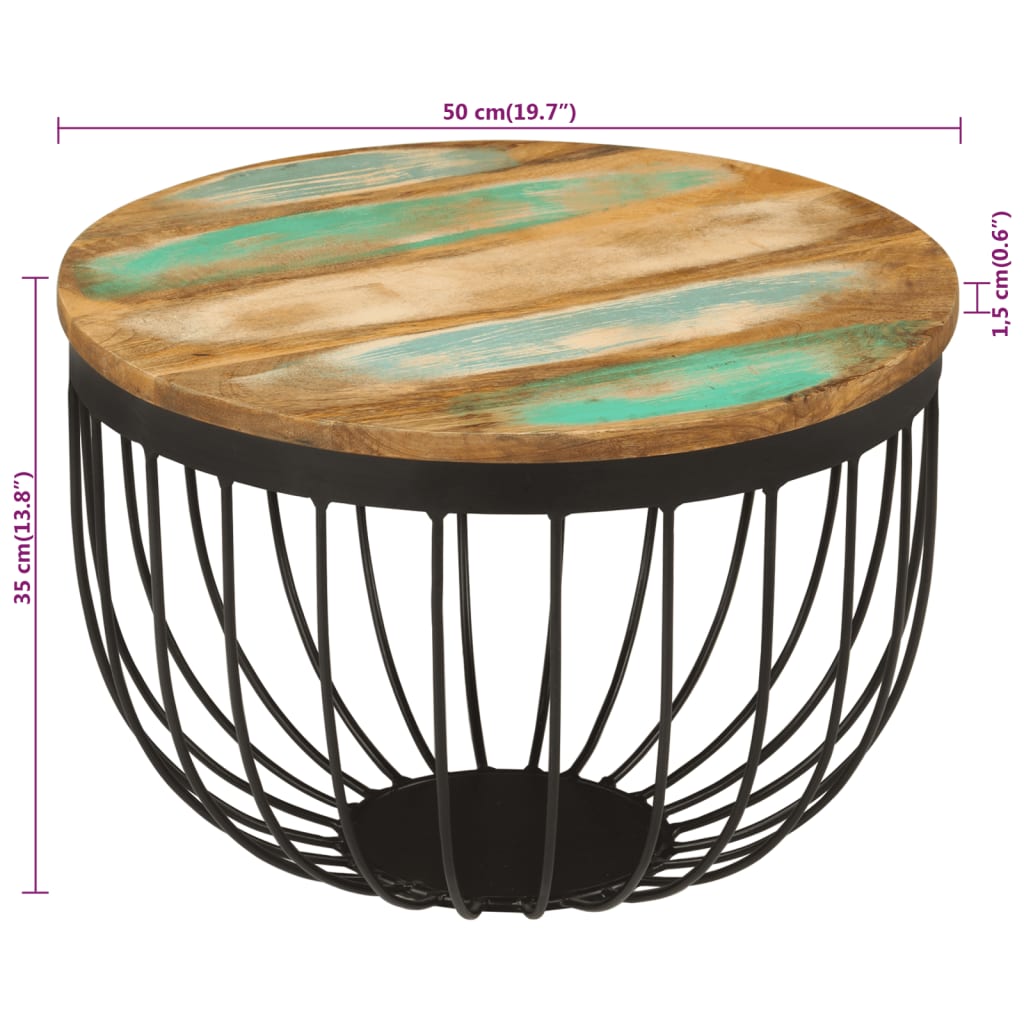 Mesa De Centro Madera Maciza Reciclada Y Acero Ø50x35 Cm_4