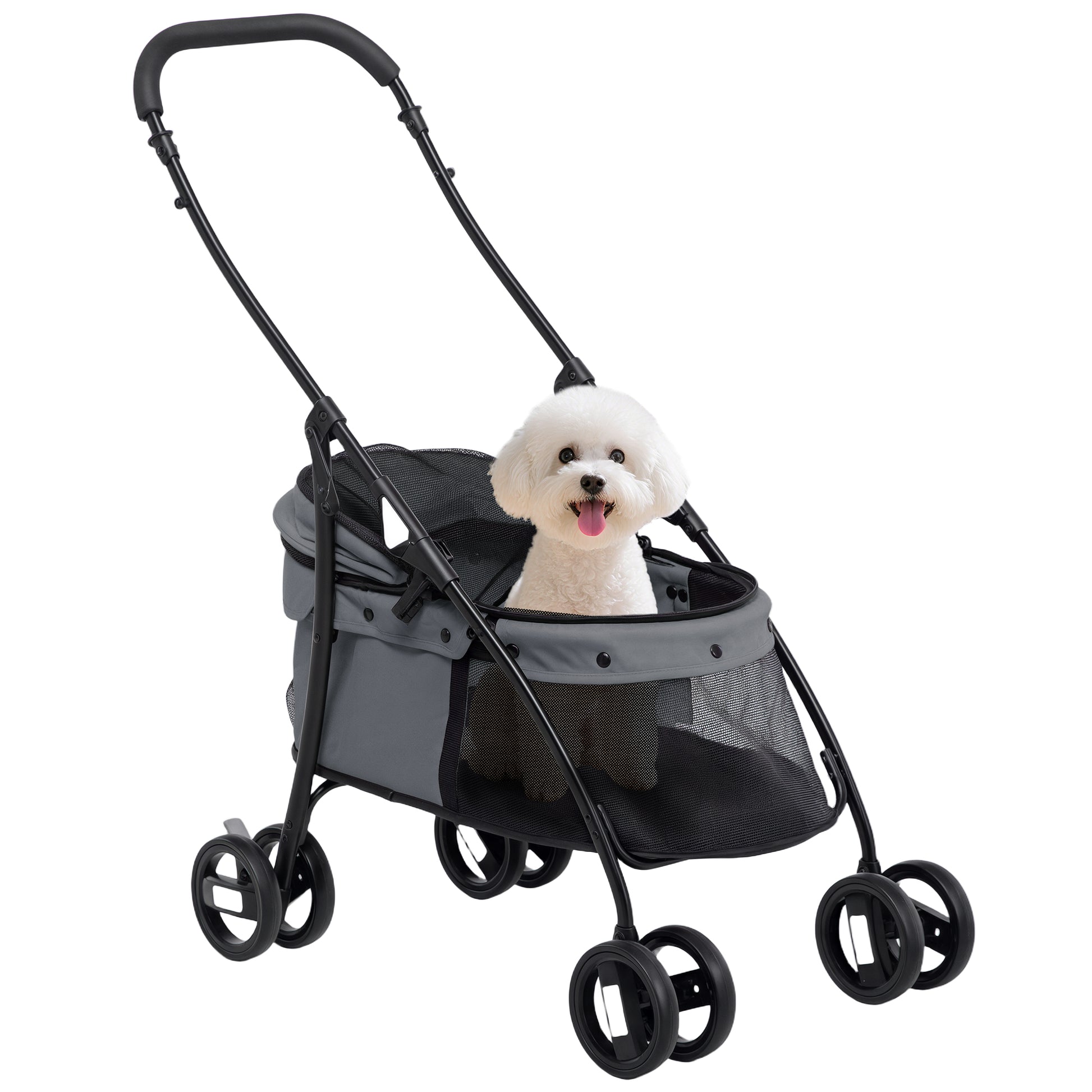 Pawhut Carrito Para Perros Plegable Con Ventanas De Malla Cojín Lavable Gris_0