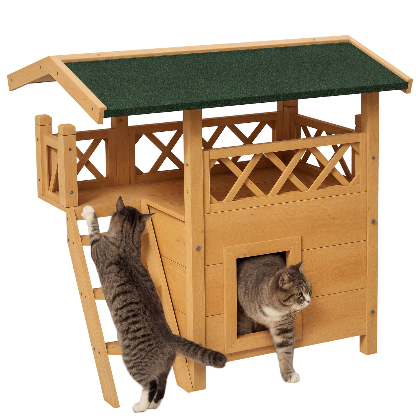 Pawhut Casa Para Gatos De Madera 77x50x73 Cmcon Techo Asfáltico Escalera Natural_0