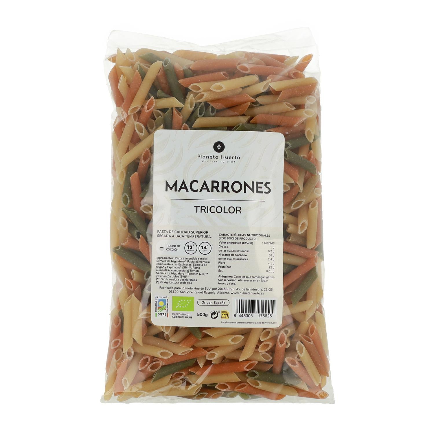 Macarrones tricolor ECO Planeta Huerto 500gr