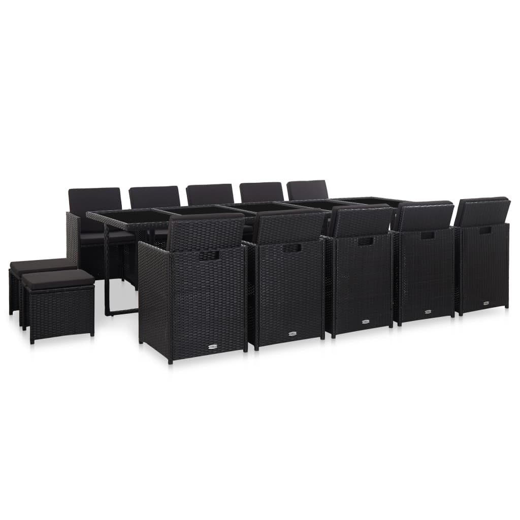 Vidaxl Set Comedor De Jardín 15 Piezas Y Cojines Ratán Sintético Negro_0