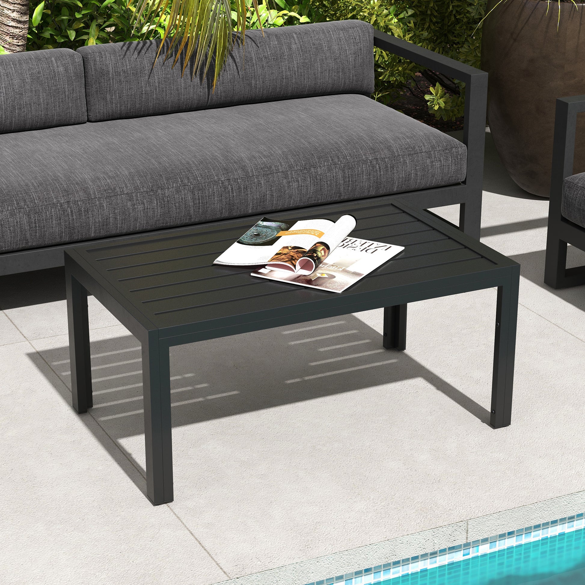 Outsunny Mesa De Centro De Jardín Rectangular De Acero 101,5x61x46 Cm Negro_1