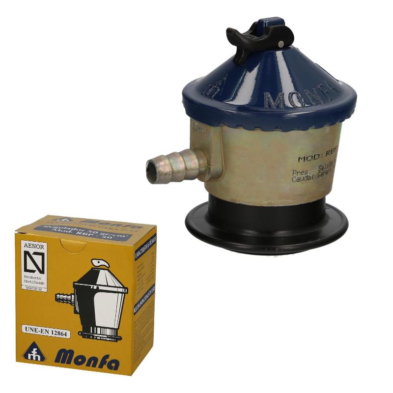 Regulador Gas Butano Monfa (50 Grms./cm2) Alcachofa Gas, Regulador Gas Butano. Presión 50 Mbar. Caudal 2,5 Kg/hora_0
