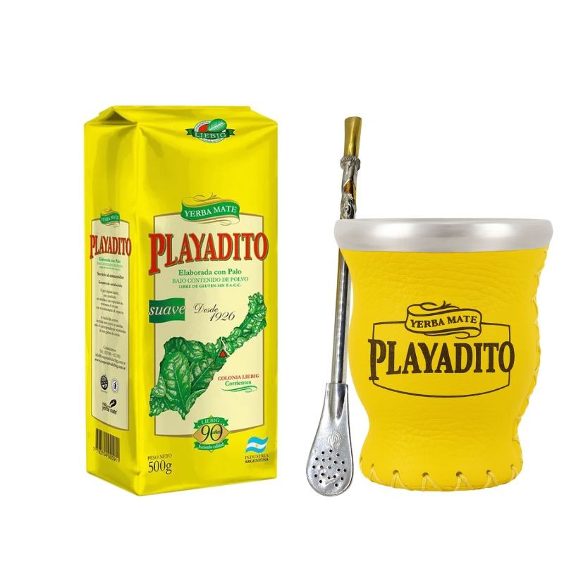 Kit Yerba Mate con Palo + Bombilla + Mate de Vidrio Playadito 500 g