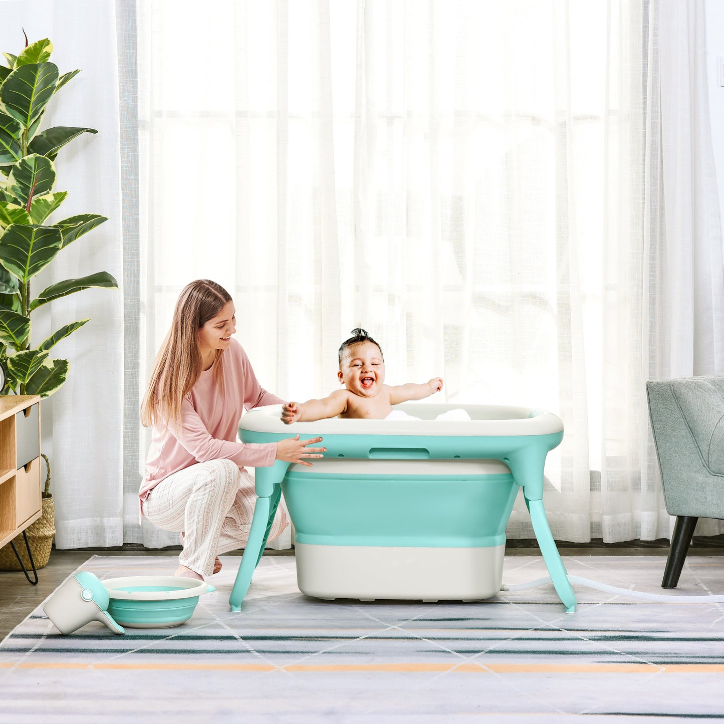 Homcom Bañera Para Bebé De 0-3 Años Plegable Y Portátil Con Accesorios_1