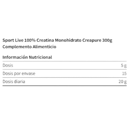 Sport Live 100% Creatine Monohydrate Creapure 300 Gr_1
