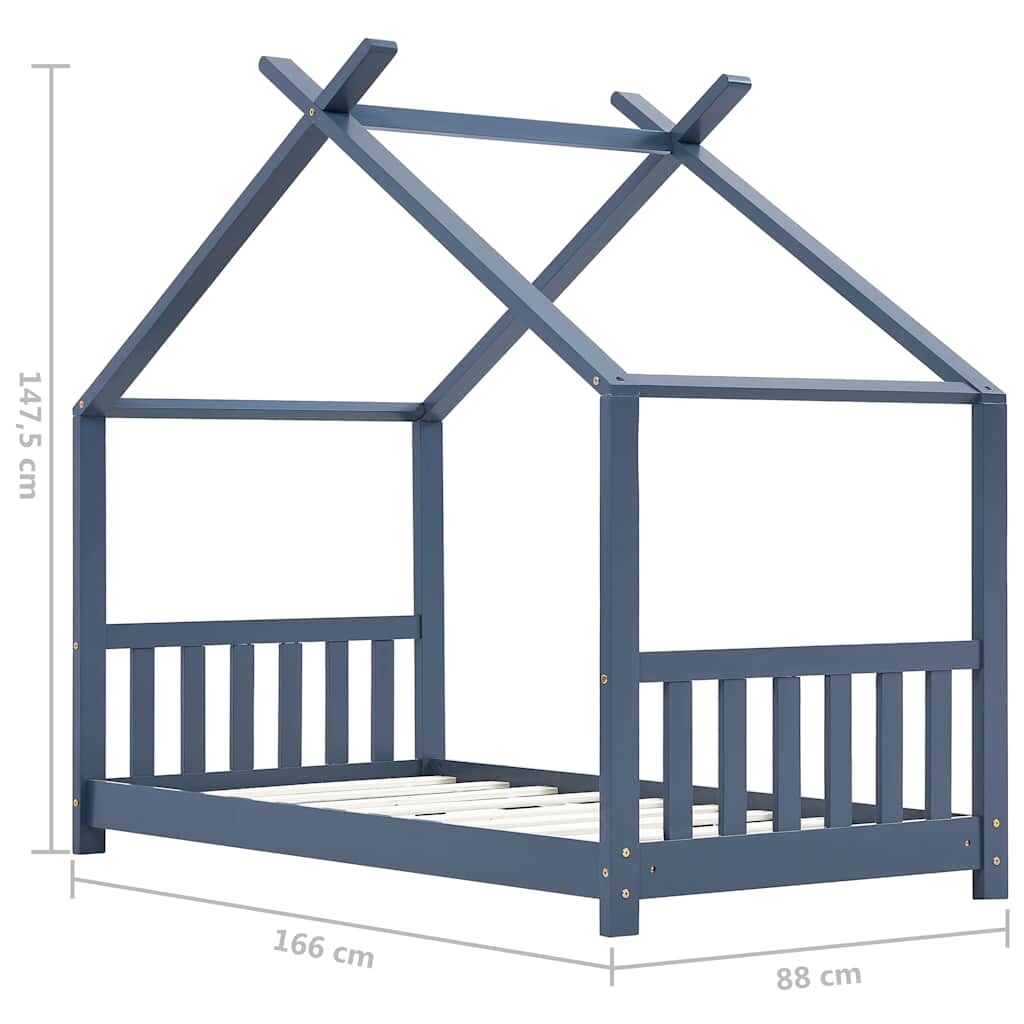 Vidaxl Estructura De Cama Infantil Madera Maciza Pino Gris 80x160 Cm_2