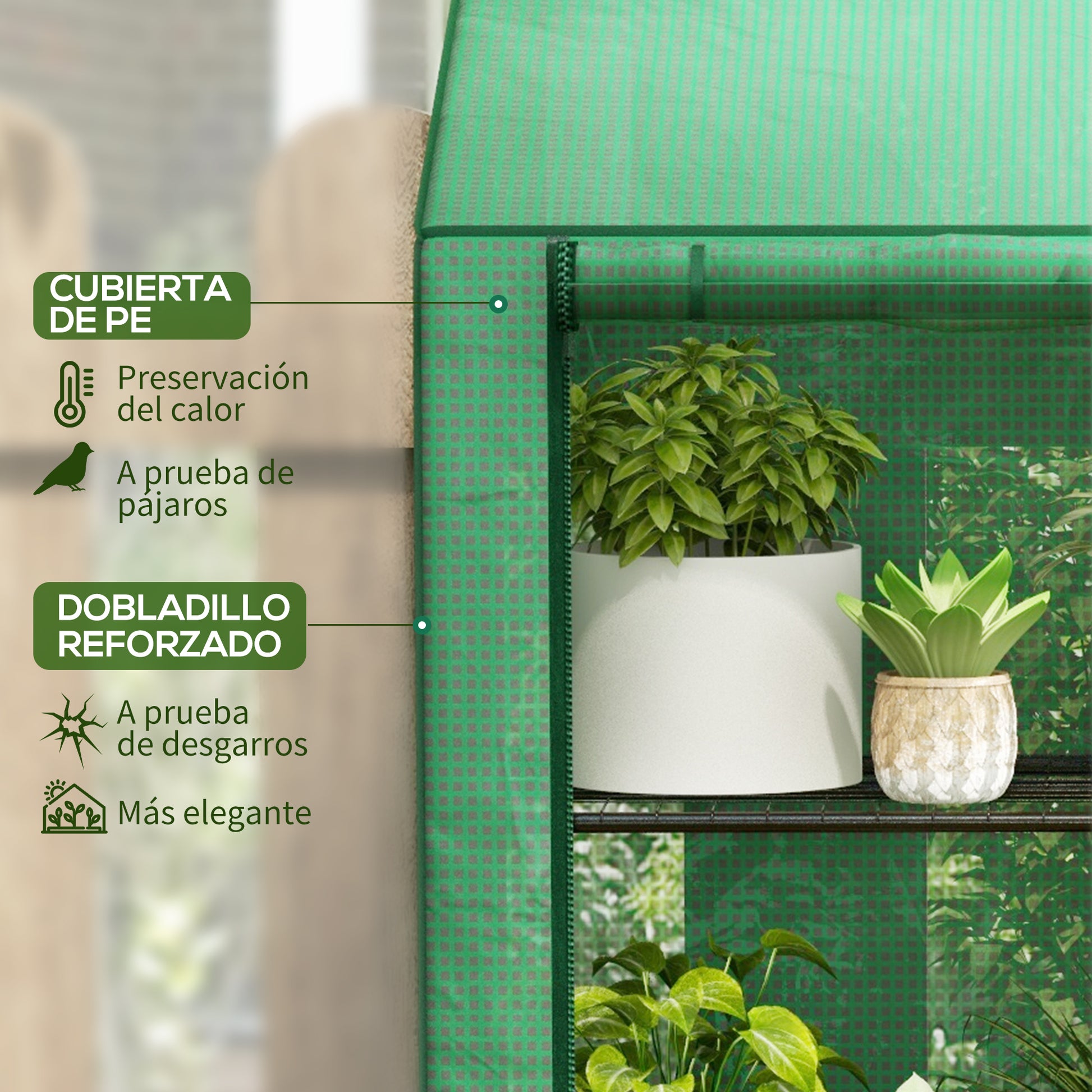 Outsunny Invernadero De Jardín De 3 Niveles 143x46x141/151 Cm Verde_3