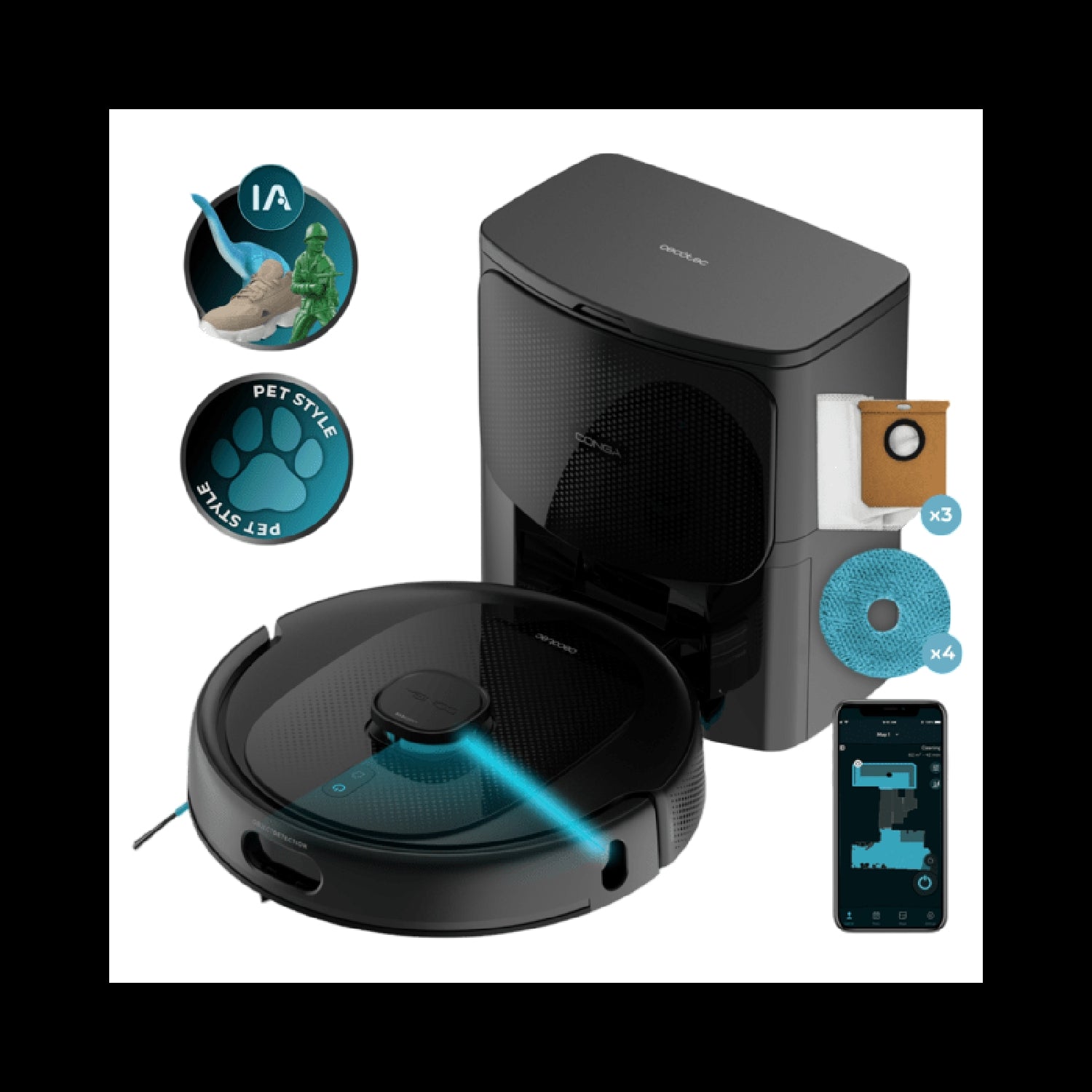 Cecotec Robot Aspirador Conga 9990 Ai Spin Revolution Supreme Home, 10.000 Pa, Navegación Láser, Base De Autovaciado_0