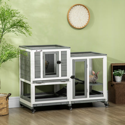 Pawhut Conejera De Madera Para Interior Con 6 Ruedas 110x50x86 Cm Gris_1