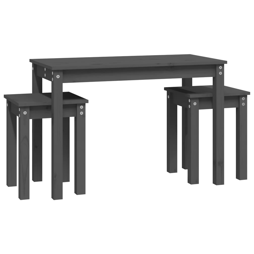 Mesas Apilables 3 Piezas Madera Maciza De Pino Gris_3