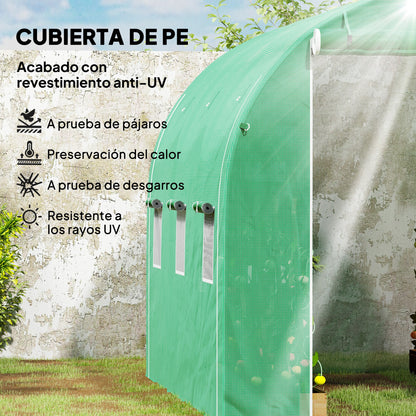 Outsunny Invernadero De Túnel 296x196x200 Cm Con 3 Puertas Y 6 Ventanas Verde_3