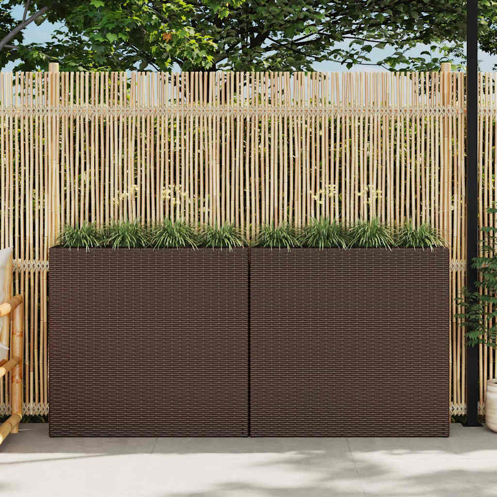 Jardinera Alta Con 4 Macetas 2 Uds Ratán Sintético Marrón_1