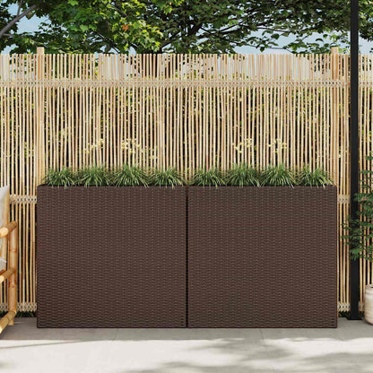 Jardinera Alta Con 4 Macetas 2 Uds Ratán Sintético Marrón_1