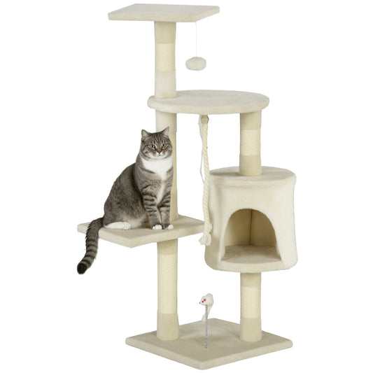 Pawhut Rascador Gato De 4 Pisos 116cm De Altura Árbol Poste Para Arañar Centro_0