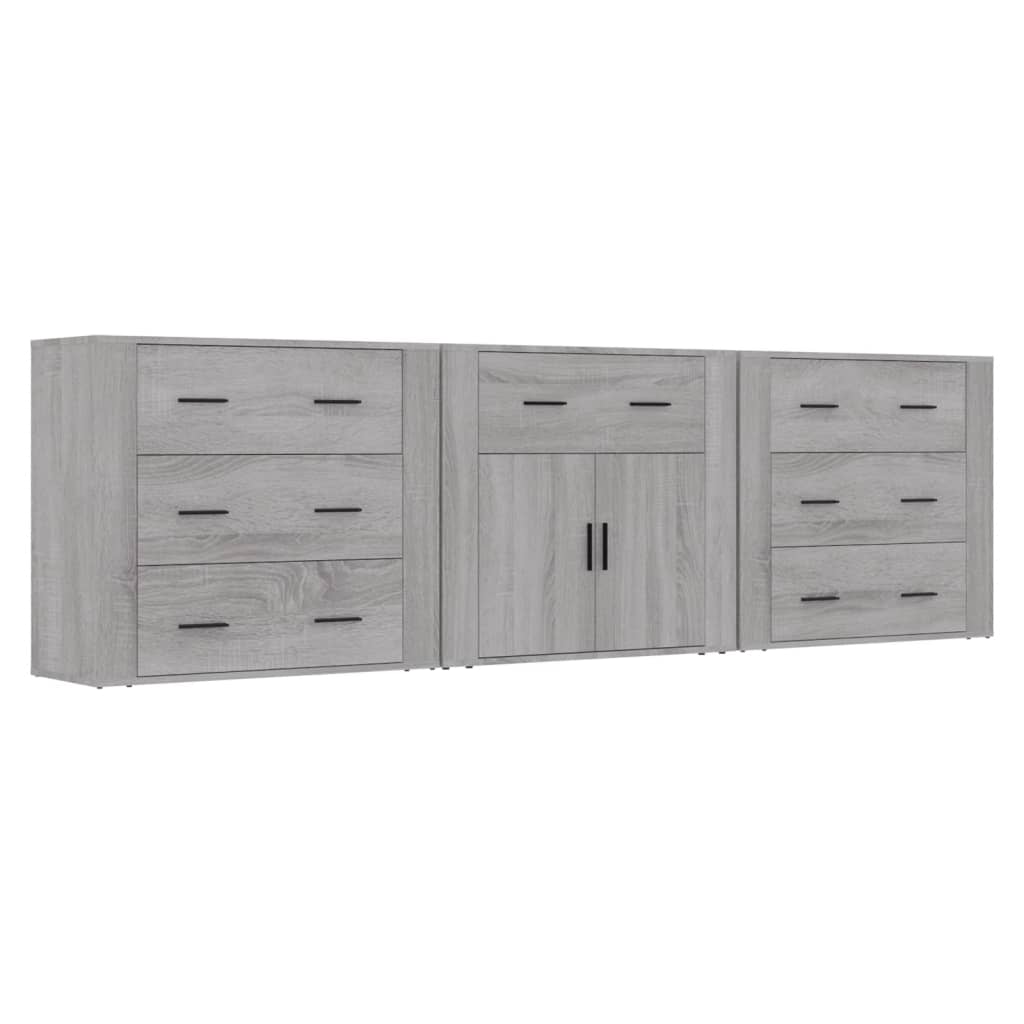 Aparadores 3 Piezas Madera Contrachapada Gris Sonoma_1