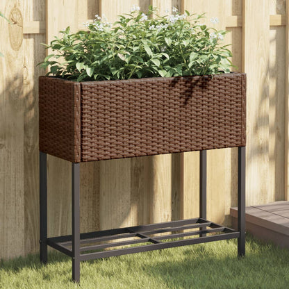Jardineras Con Estante 2 Uds Ratán Sintético Marrón 70x28x70 Cm_1
