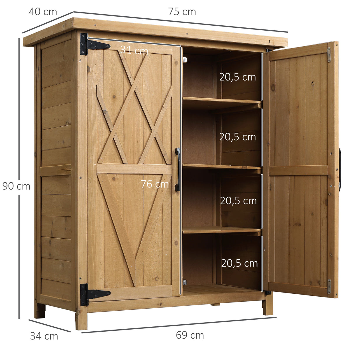 Outsunny Armario De Madera Jardín Almacenaje De Herramientas 75x40x90 Cm Natural_2