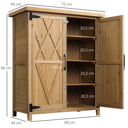 Outsunny Armario De Madera Jardín Almacenaje De Herramientas 75x40x90 Cm Natural_2