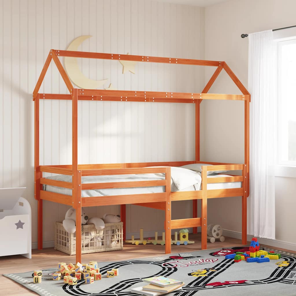 Techo De Cama Infantil Madera Maciza Pino Marrón 207x95,5x159cm_1
