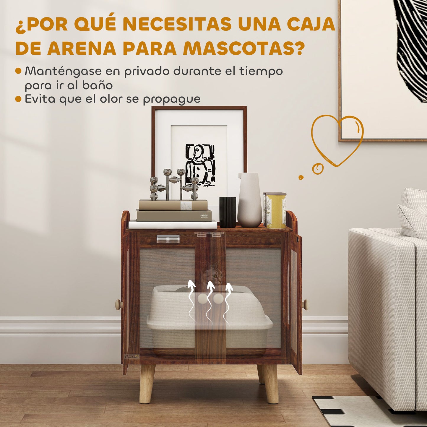 Pawhut Mueble Arenero Para Gatos Con Puertas Con Esteras De Sisal Marrón_4