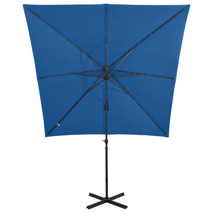 Vidaxl Sombrilla Jardín Voladiza Palo Y Luces Led Azul Celeste 250 Cm_4
