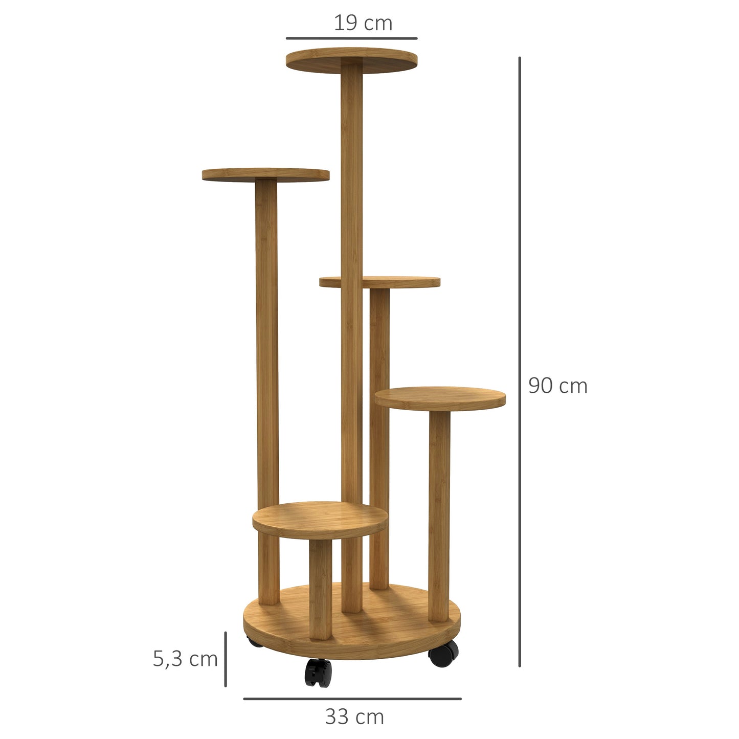 Outsunny Soporte Para Plantas De Bambú Con Ruedas 5 Niveles 33x33x90 Cm Natural_2