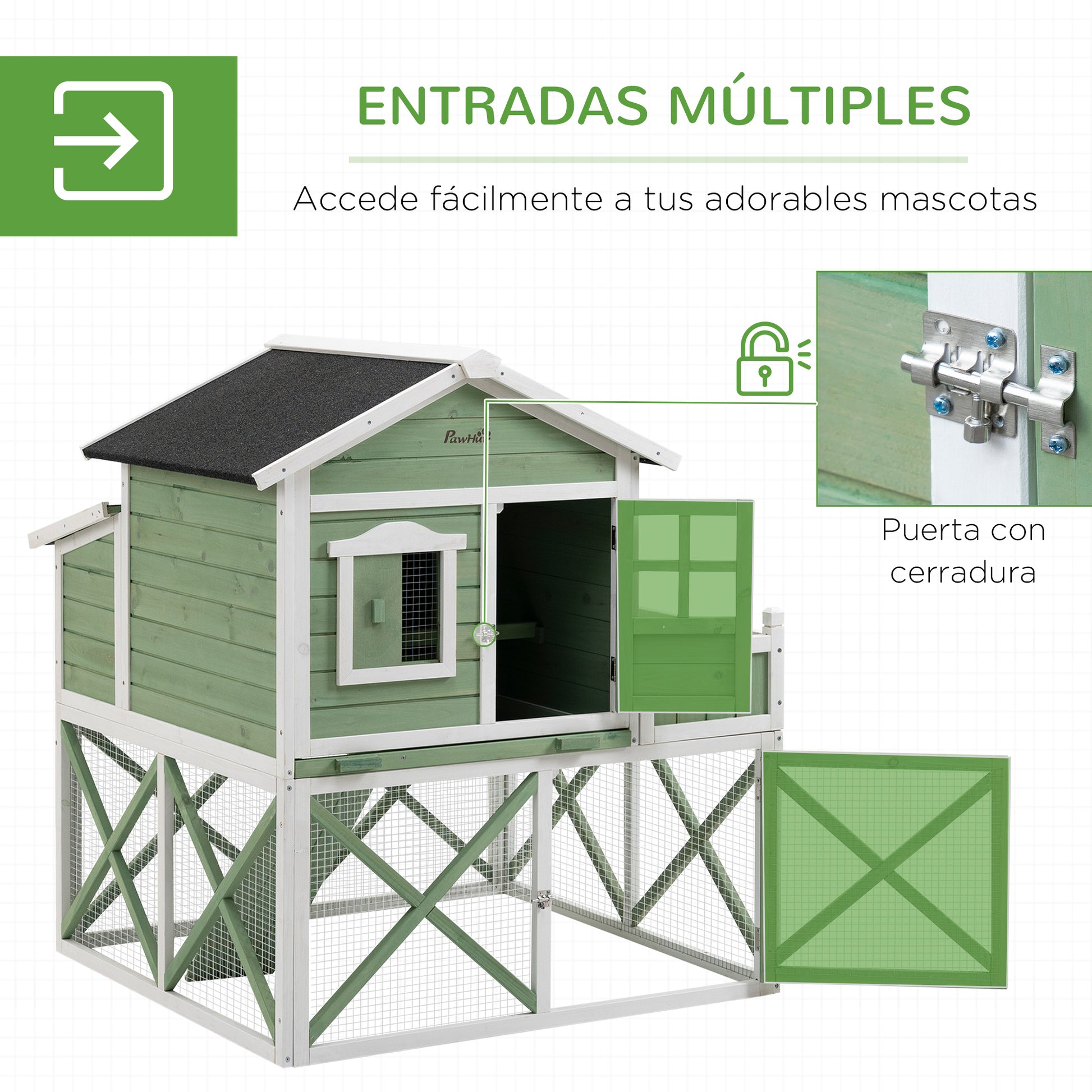 Pawhut Gallinero De Madera Exterior Con Corral Jardinera Y Bandeja 110x109x124cm_5