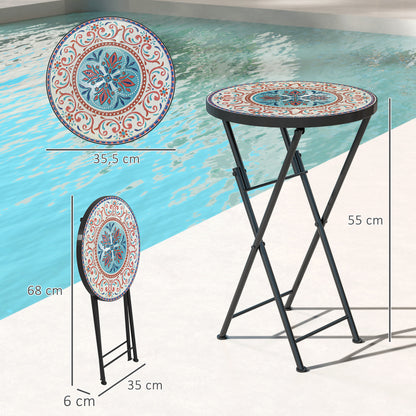 Outsunny Mesa Auxiliar Redonda Plegable Con Encimera De Mosaico Multicolor_2