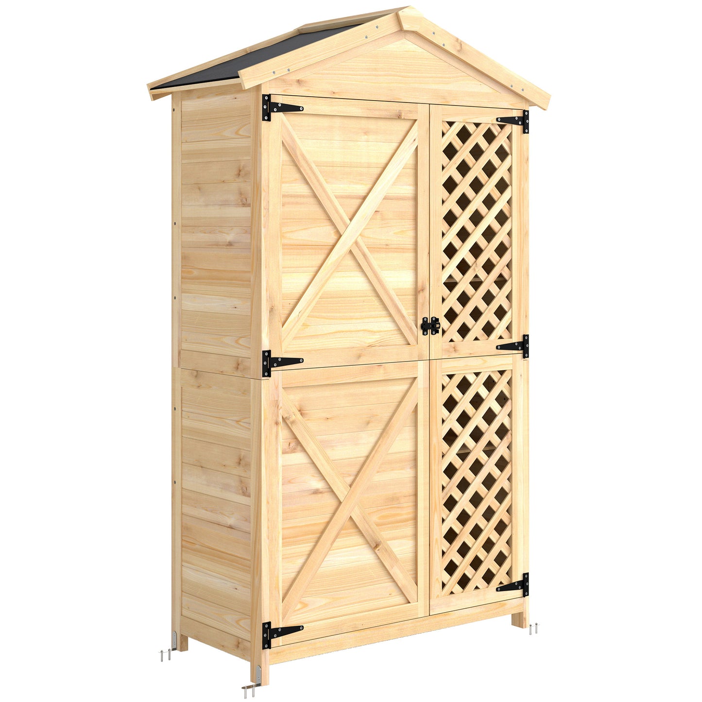 Armario De Exterior De Madera Con Techo De Asfalto 2 Puertas Ventiladas Estantes_0