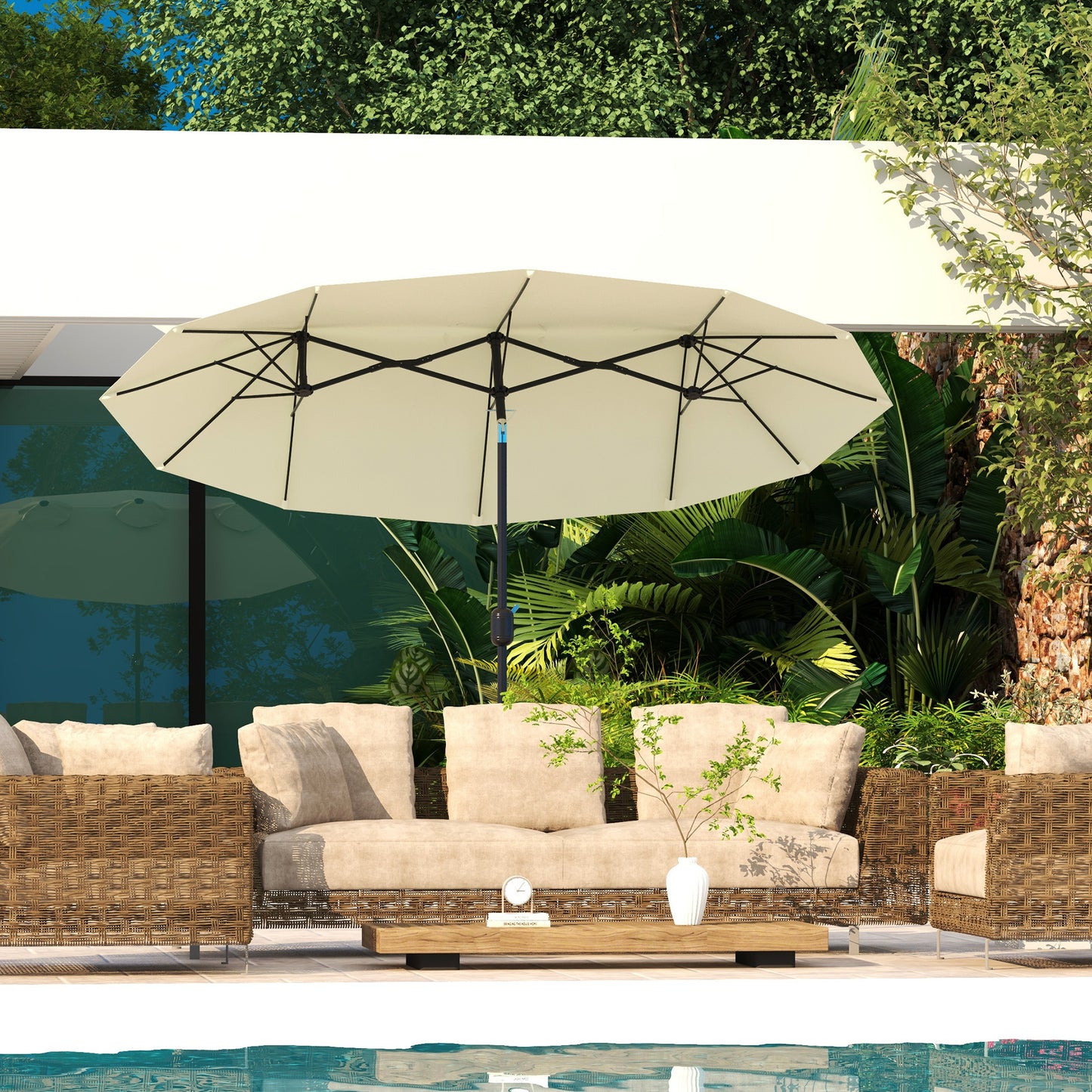 Outsunny Sombrilla Doble 295x152x222 Cm Con Inclinación De 45° Manivela Beige_1