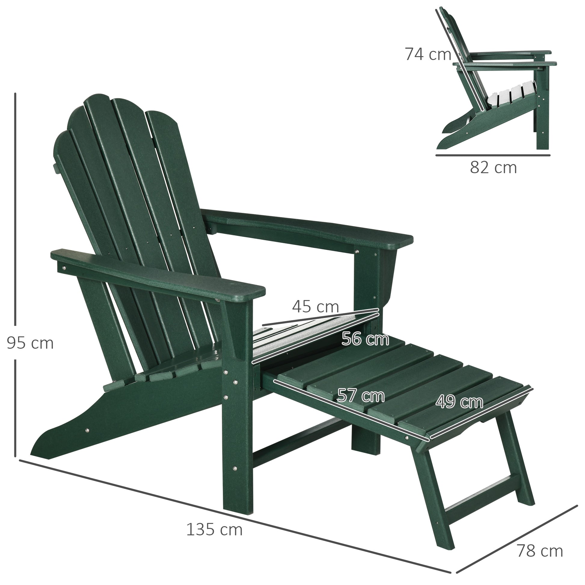 Outsunny Silla Adirondack Con Reposapiés Reposabrazos Respaldo Alto 78x135x95 Cm_2