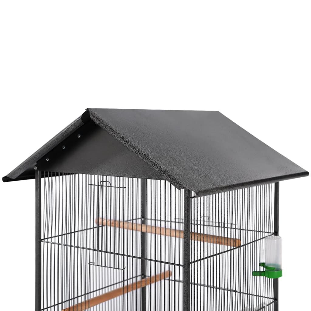 Vidaxl Jaula Para Pájaros Con Techo De Acero Negro 66x66x155 Cm_1