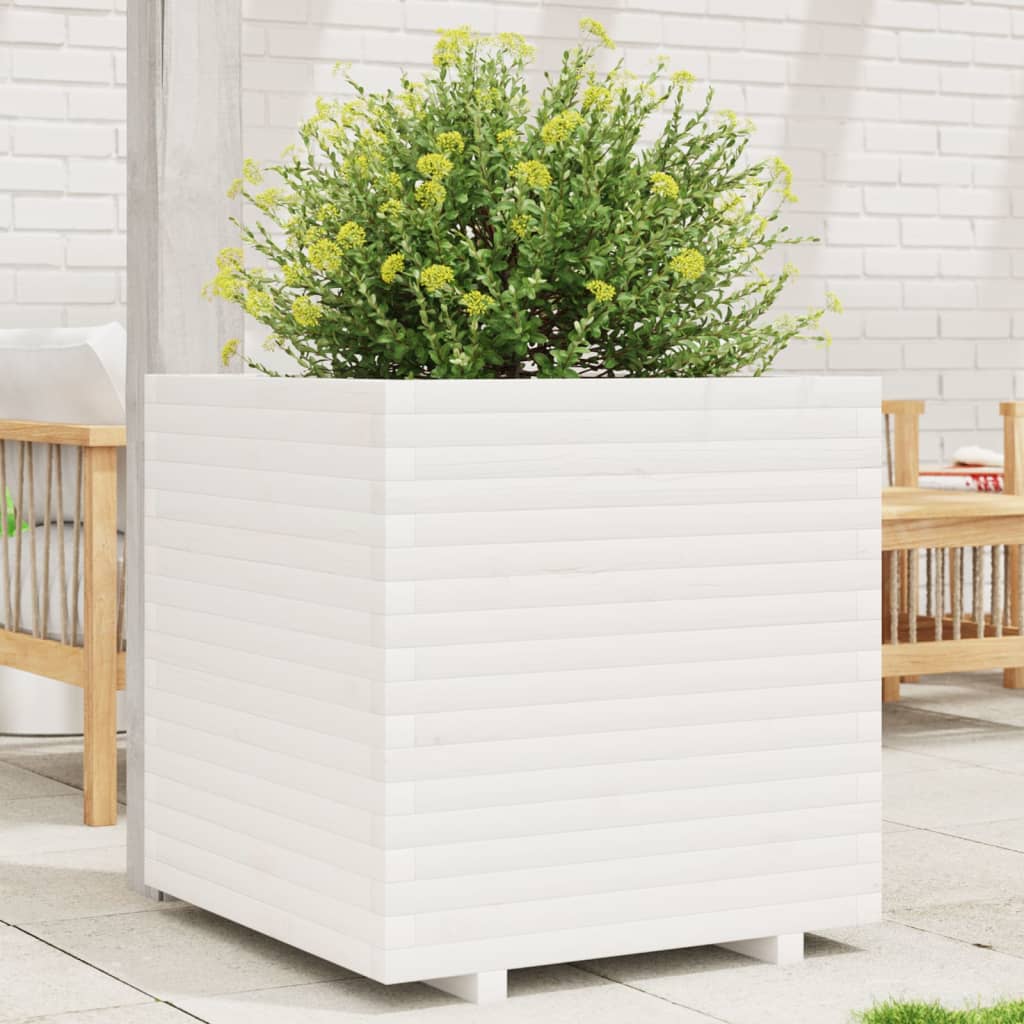 Jardinera De Madera Maciza De Pino Blanca 70x70x72 Cm_1