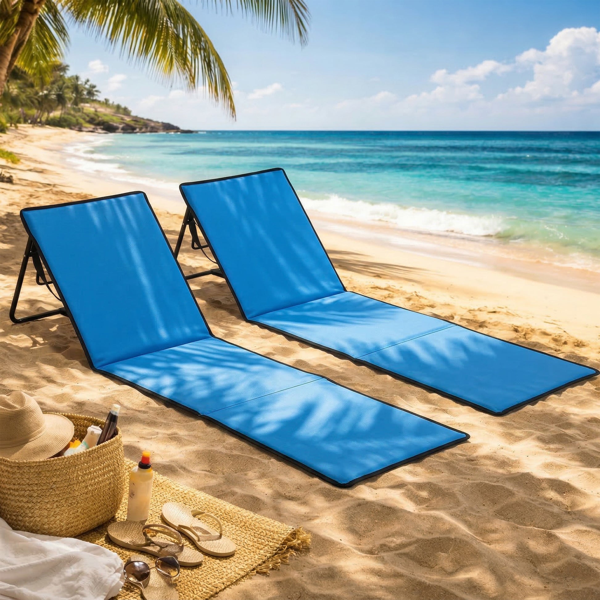 Outsunny Conjunto De 2 Esterillas De Playa Plegable 142x51x40 Cm Azul_1