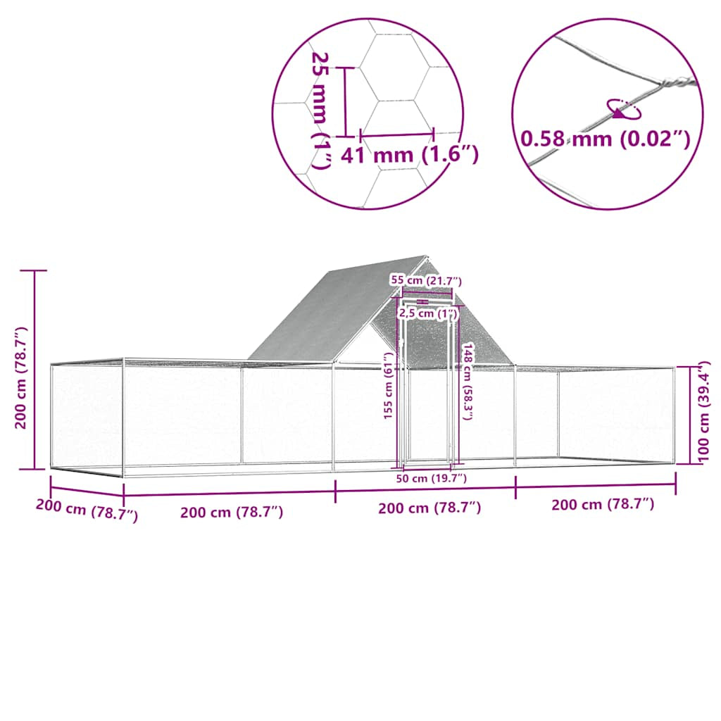 Vidaxl Gallinero Acero Galvanizado 6x2x2 M_2