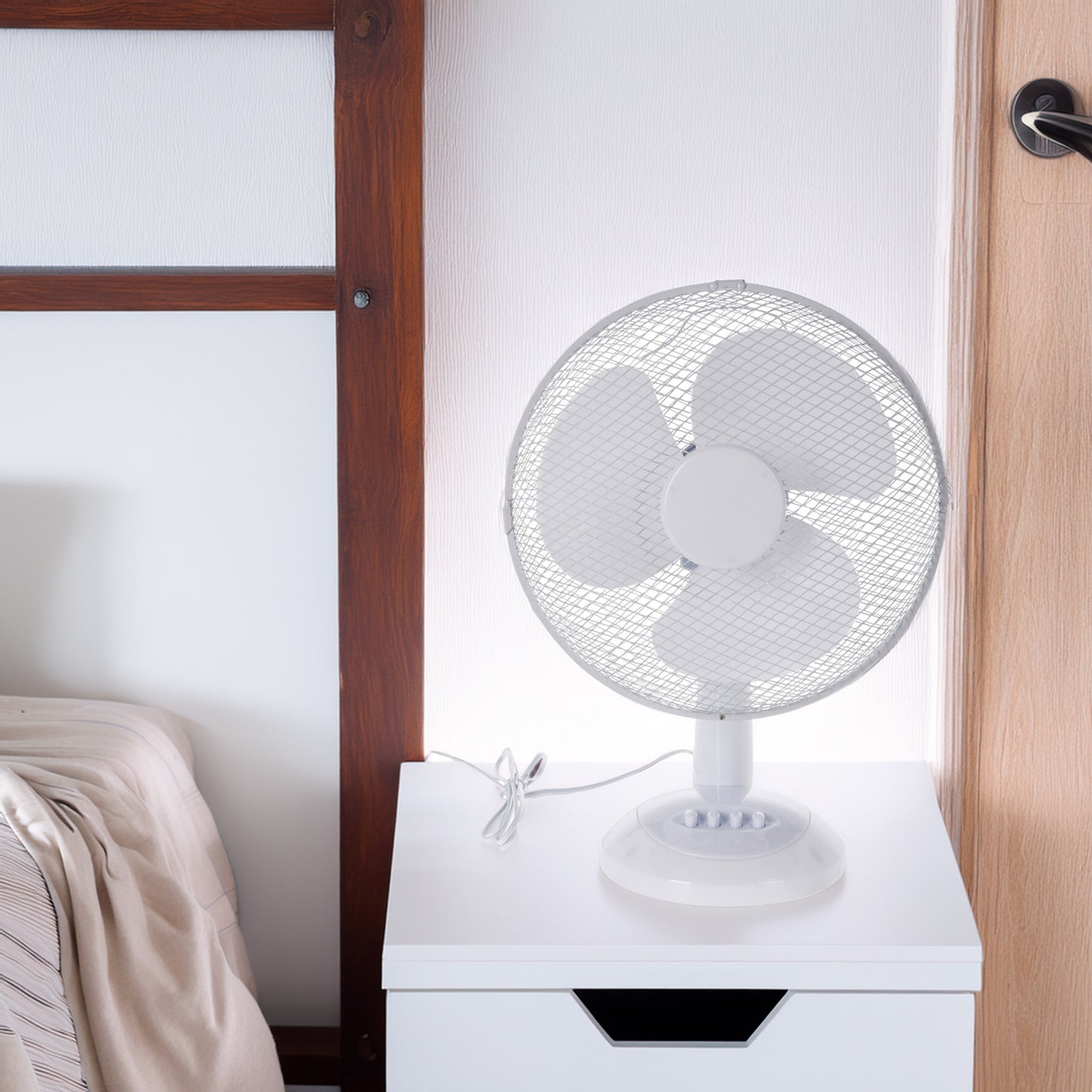 Well Home Ventilador De Mesa Blanco De 34x21x50cm Con Cabezal Ajustable Y Oscilante Horizontalmente - 3 Velocidades_3