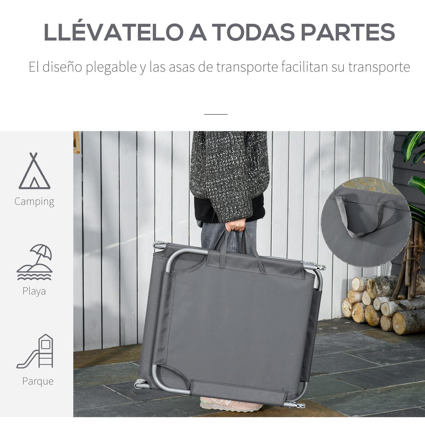 Outsunny Tumbona Plegable Con Respaldo Ajustable En 5 Niveles 187x55x24 Cm Gris_5