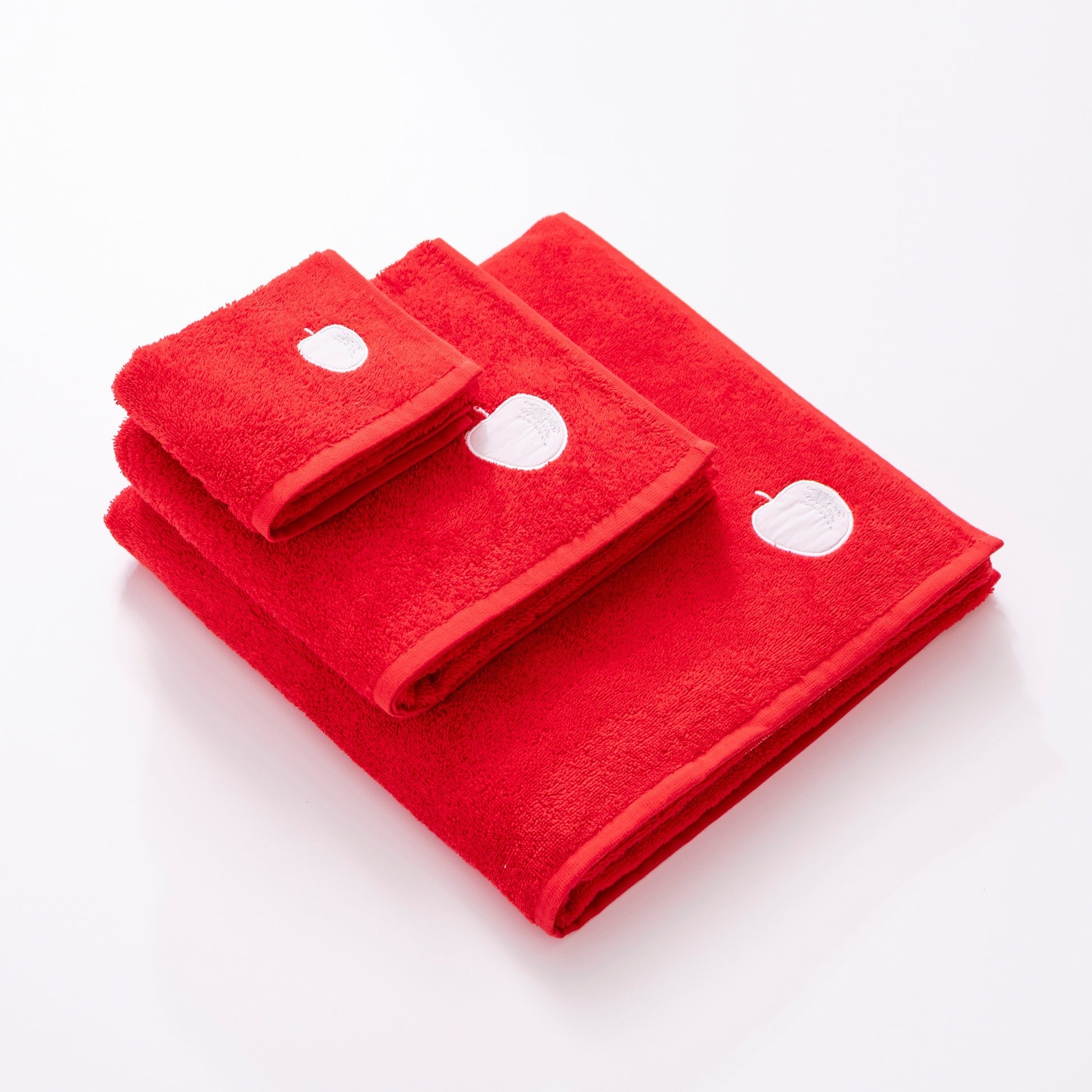 Set Toallas 3pcs: Toalla De Tocador (30x50cm) + Toalla De Manos (50x90cm) + Toalla De Baño (70x140cm) 450gsm 100%algodon Rojo Con Manzana Blanca Bene_1