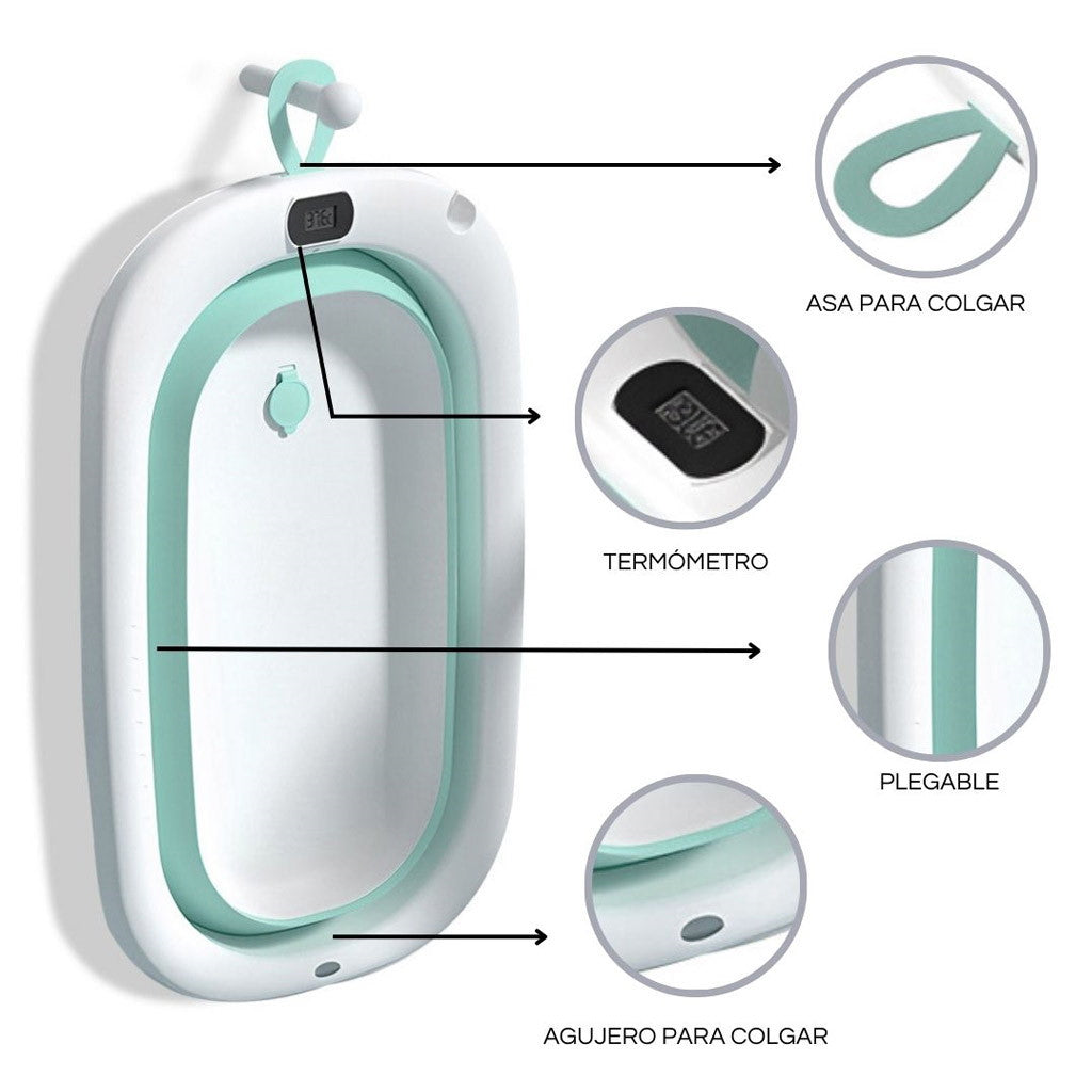 Bathby Bañera Plegable Verde Para Bebés, Cojín Reductor, Termómetro, Patas Antideslizantes (verde Pastel)_4