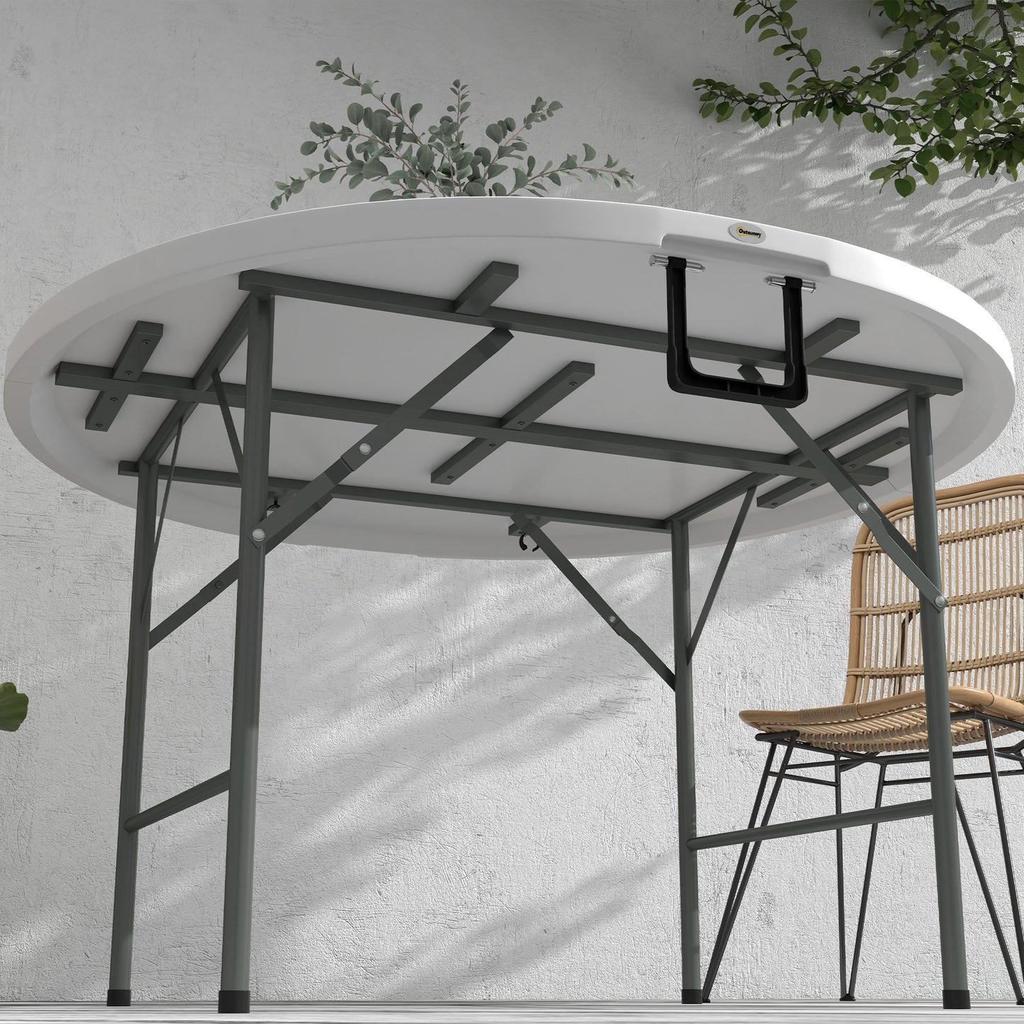 Outsunny Mesa Auxiliar Redonda Con Marco De Acero Ø122x73 Cm Blanco_3