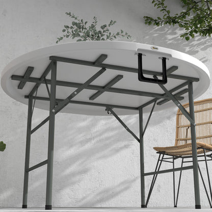 Outsunny Mesa Auxiliar Redonda Con Marco De Acero Ø122x73 Cm Blanco_3