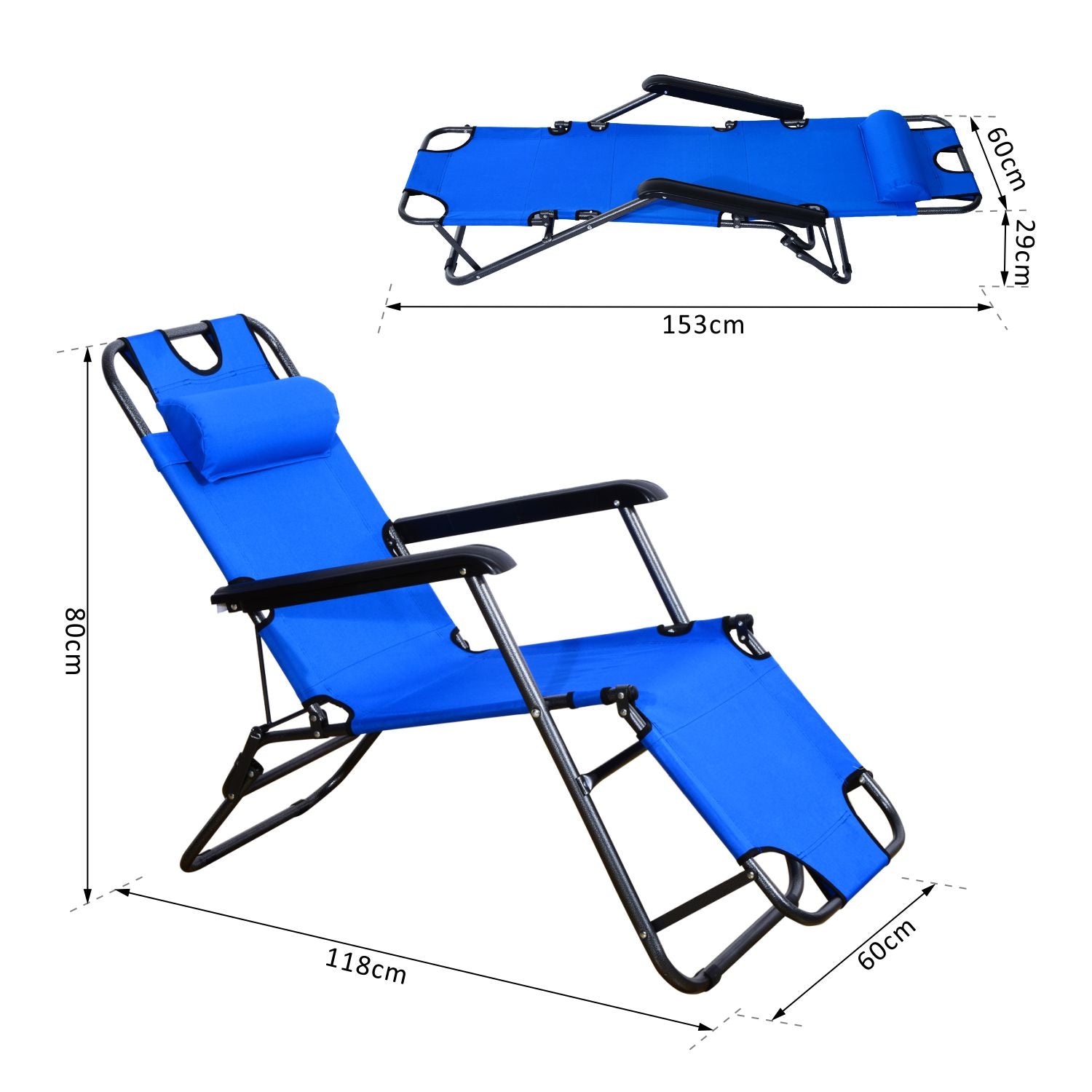 Outsunny Tumbona Reclinable Y Plegable Con Respaldo Ajustable 118x60x80cm Azul_2
