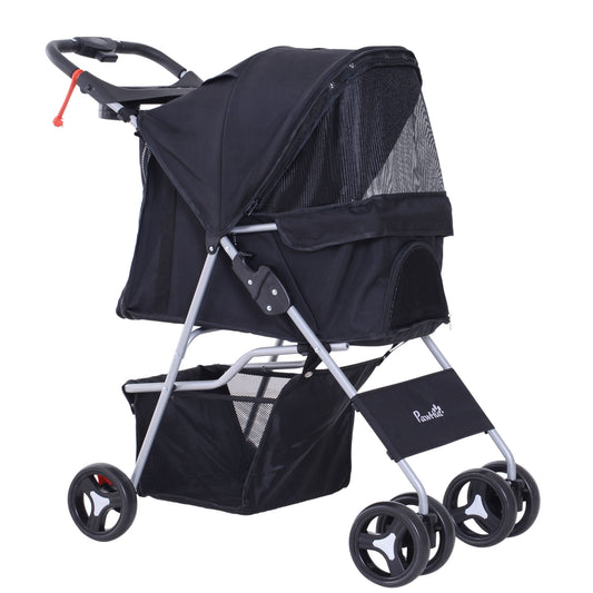 Pawhut Cochecito Para Mascotas Plegable Con Toldo Ajustable 77x45x99,5 Cm Negro_0