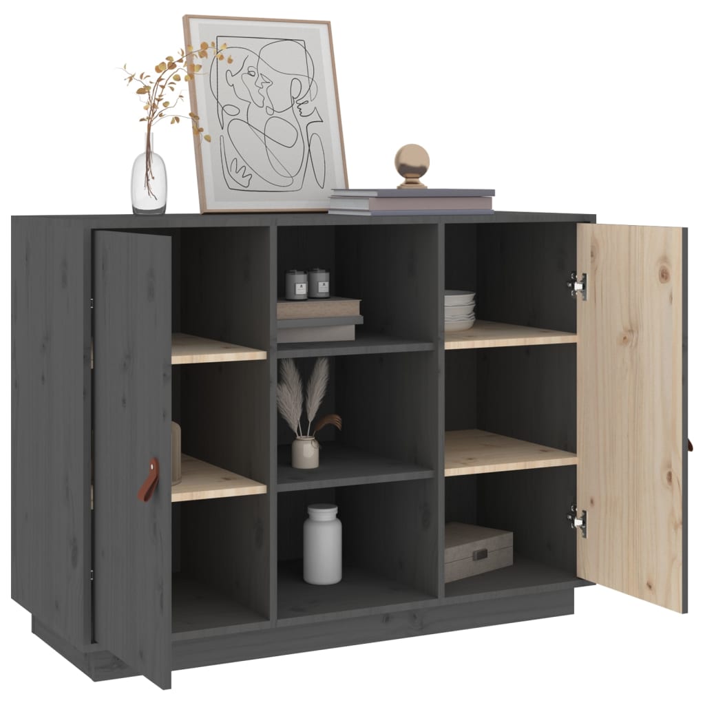 Aparador De Madera Maciza De Pino Gris 100x40x75 Cm / Vetonek_3