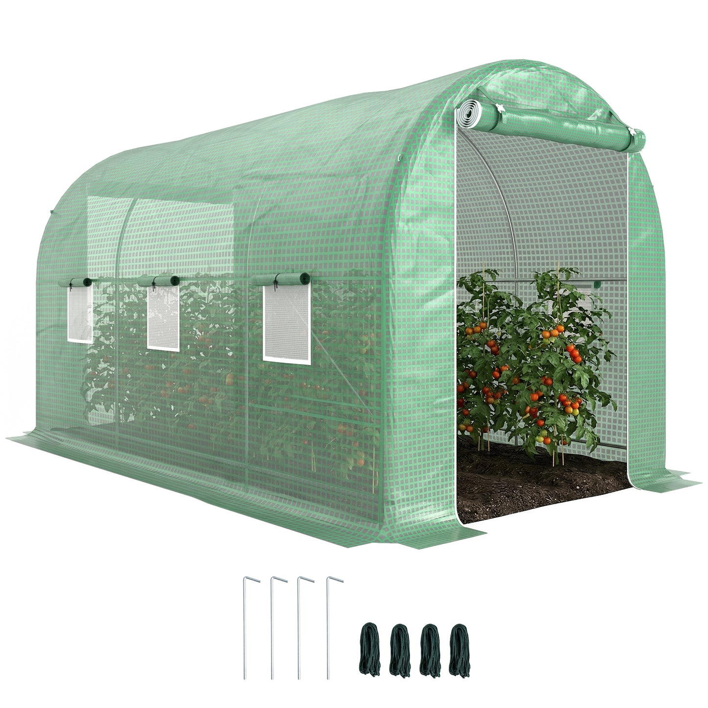 Outsunny Invernadero De Túnel 4x2x2 M Con Puerta Enrollable Y 6 Ventanas Verde_0