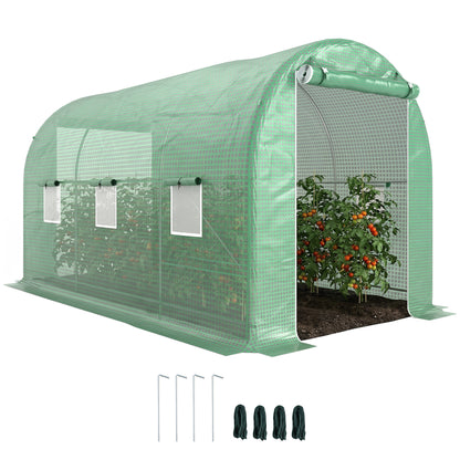 Outsunny Invernadero De Túnel 4x2x2 M Con Puerta Enrollable Y 6 Ventanas Verde_0